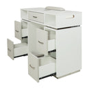 LUX GT45 Single Manicure Nail Table Marble Top with 2 UV Holes, Vent Pipe OR Vacuum Machine, & USB
