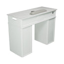 LUX N146 Single Manicure Nail Table Marble Top with UV Hole, Vent Pipe, & USB
